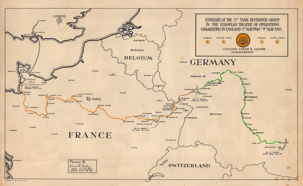 Itinerary of the 5th Tank Destroyer Group in the European Theater of Operations Commencing in England 7th May 1944 to 9th May 1945. - Main View