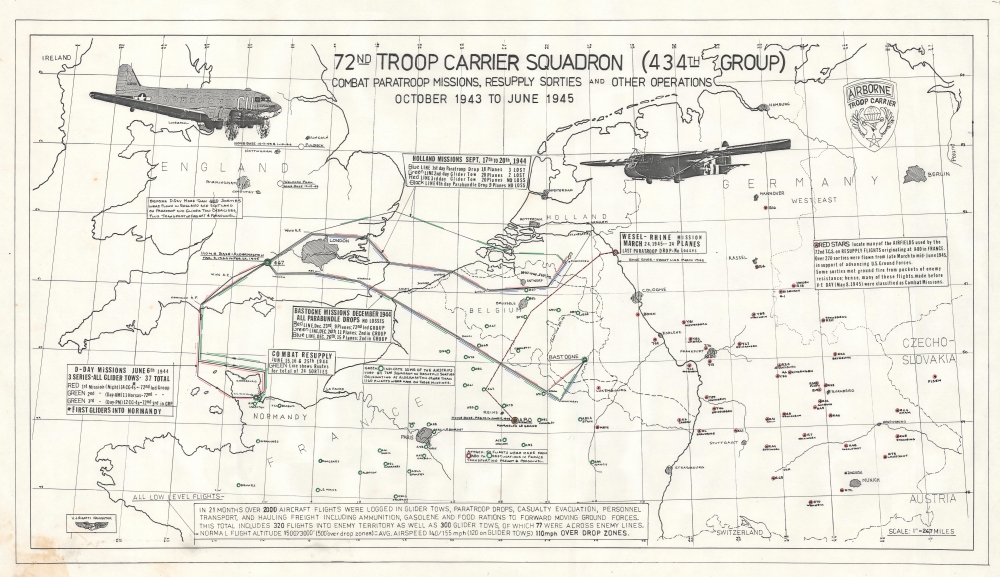 72nd Troop Carrier Squadron (434th Group) Combat Paratroop Missions, Resupply Sorties and Other Operations October 1943 to June 1945. - Main View