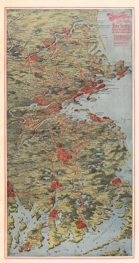 AeroView Map Showing Territory Covered by the Lines of the Bay State Street Railway Co. and Their Connections. - Main View