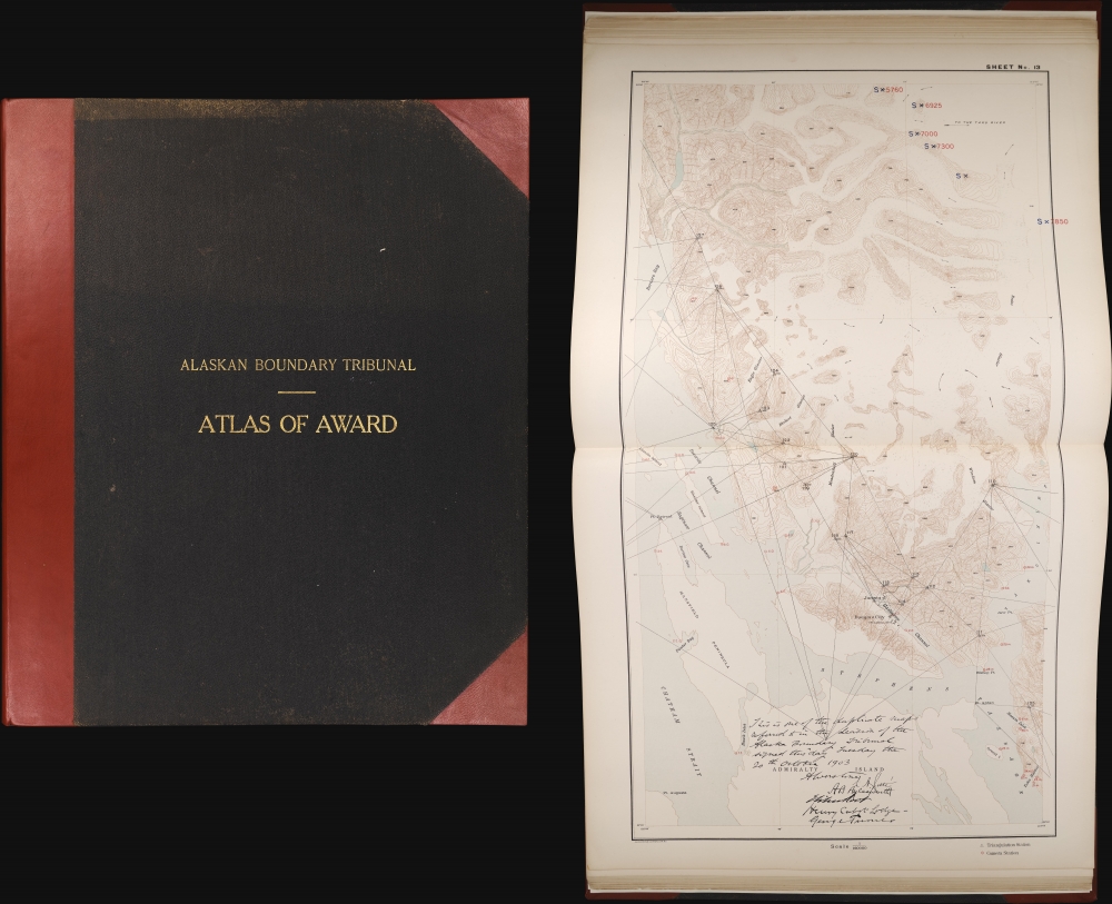 Atlas of Award Twenty-five sectional maps and index map showing the line fixed by the Tribunal / Senate Document No. 162. 58th Congress, 2d Session. - Main View