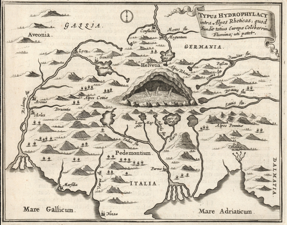 Typus Hydrophylacy intra Alpes Rheticas, quod Fundit totius Europae Celeberrima Flumina; uti patet. - Main View