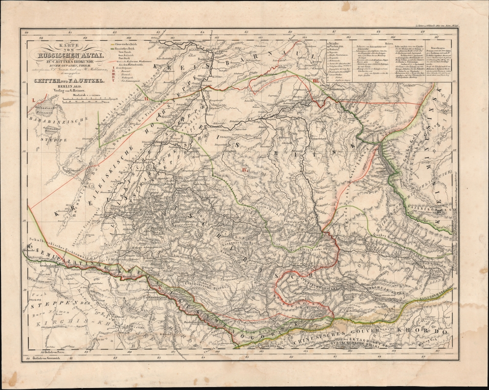 1840 Ritter Map of Altai Krai and the Altai Republic