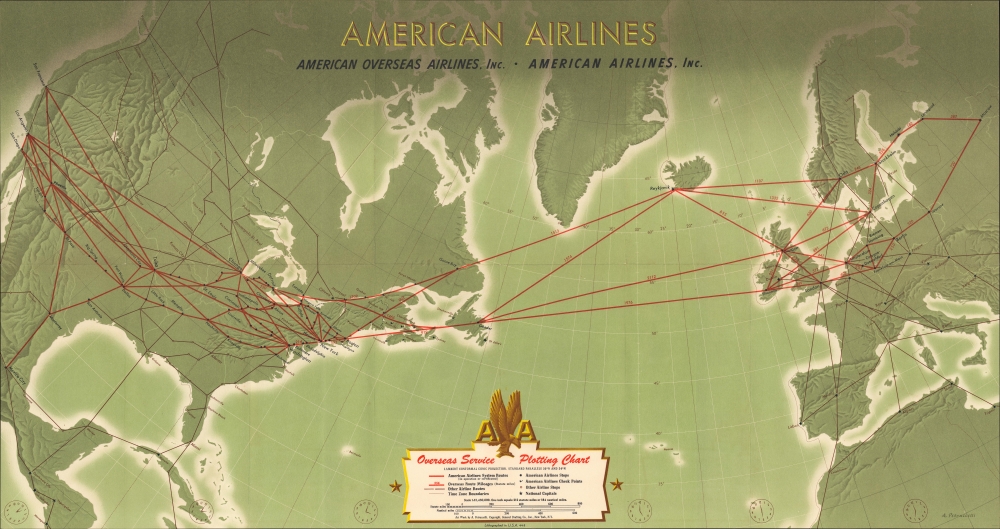 American Airlines Overseas Service Plotting Chart. - Main View