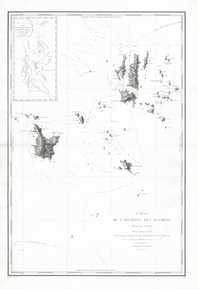 Carte de l'Archipel des Anambas (Mer de Chine) Reconnu en Mars et Avril 1831, Par le Capitaine de Frégate LAPLACe, commandant la Corvette de S.M. la Favorite, Levée et Dresée par Mr. E. Pâris, Enseigne de Vau. Campagne autor du Monde, en 1830, 1831 et 1832. - Main View