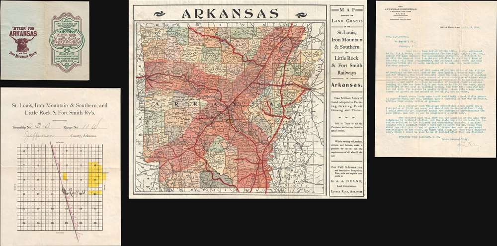 Map Showing the Land Grants of the St. Louis, Iron Mountain and Southern, and Little Rock and Fort Smith Railways in Arkansas. - Main View