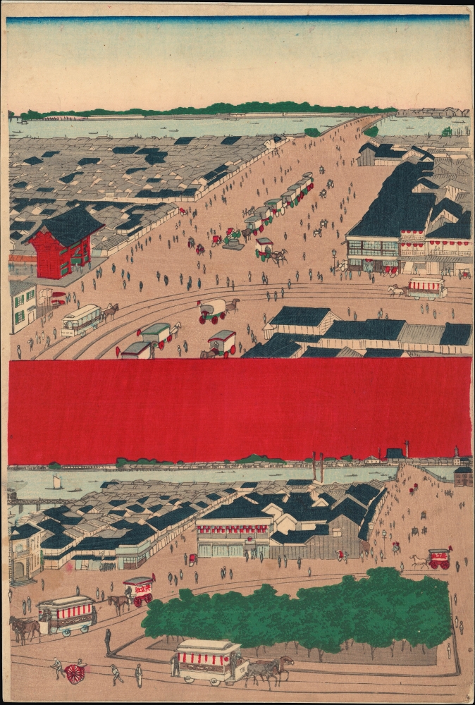 淺艸觀世音境内細圖 兩國橋及淺草橋眞圖 / [Detailed View of the Grounds of Asakusa Kannon Temple / Accurate View of Ryōgoku Bridge and Asakusa Bridge]. - Alternate View 3