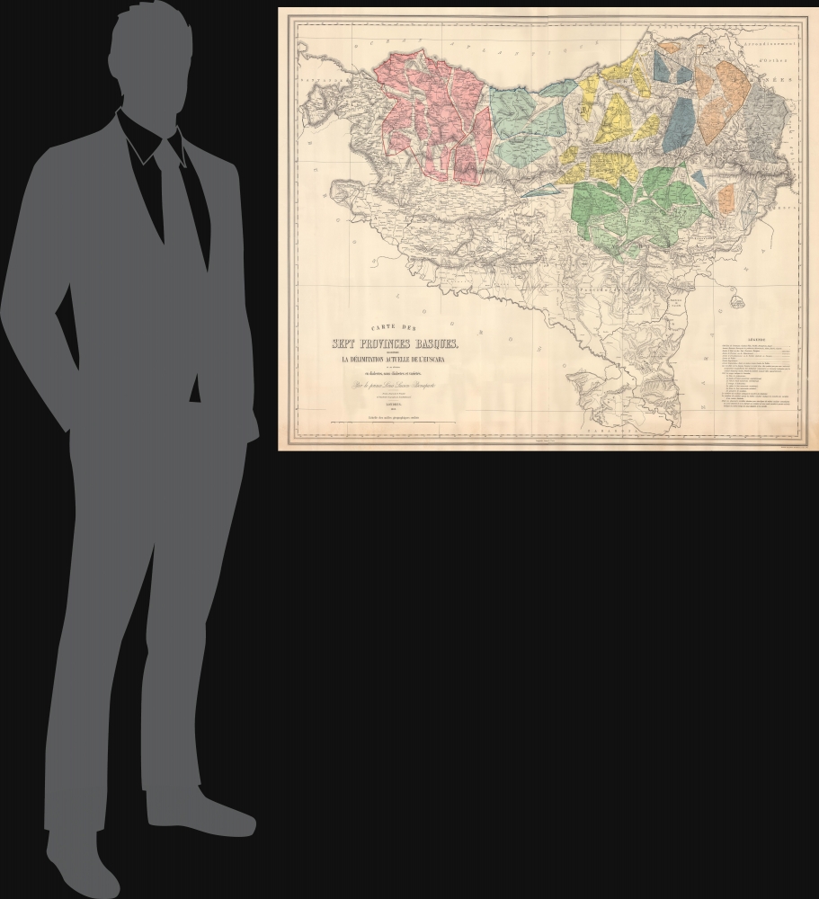 Carte des Sept Provinces Basques, montrant La Délimitation Actuelle de L'Euscara et sa division en dialectes, sous-dialects et variétés. - Alternate View 1