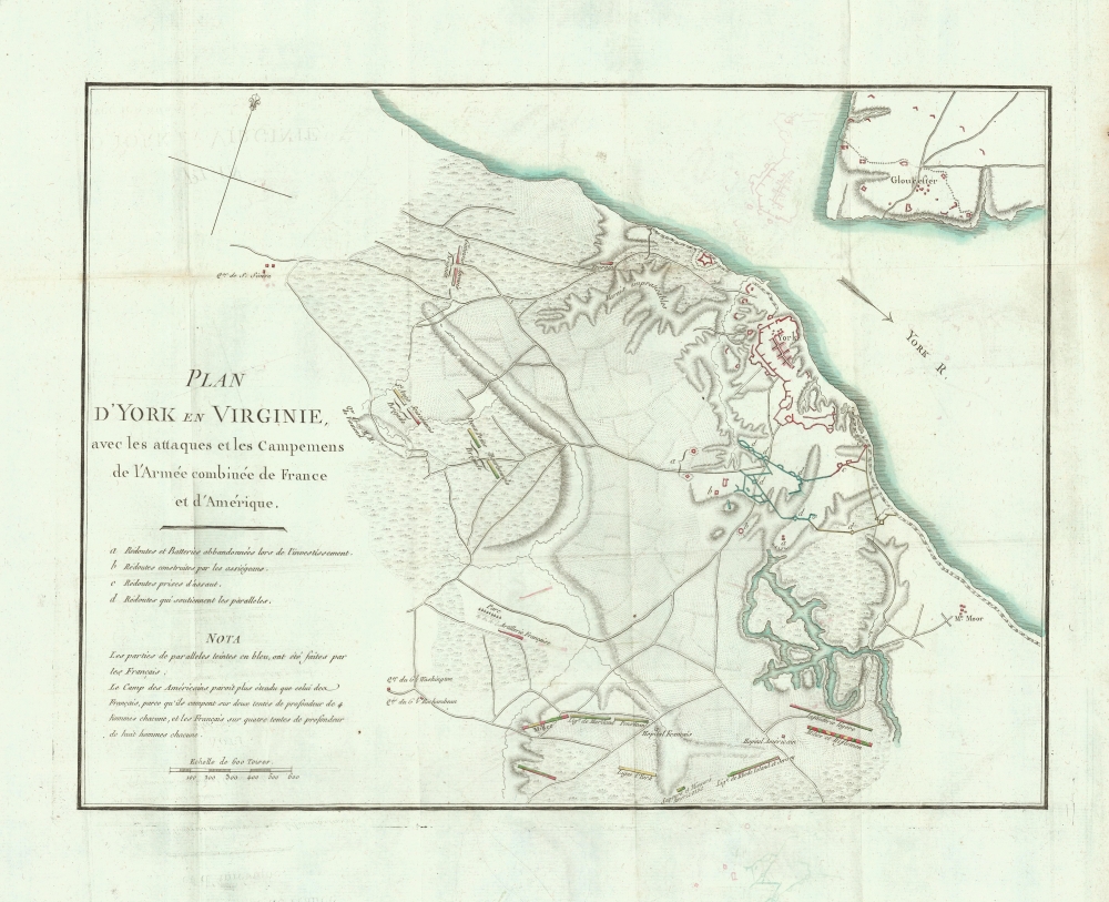 Plan D'York en Virginie avec les attaques et les Campemens de l'Armee combinee de France et d'Amerique. [Battle of Yorktown] - Main View