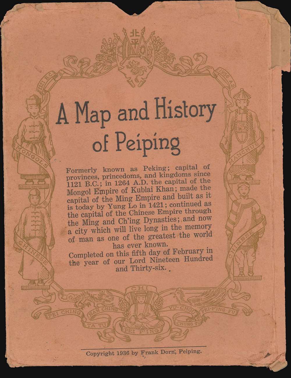 A Map And History Of Peiping; Formerly Known As Peking; Capital Of ...