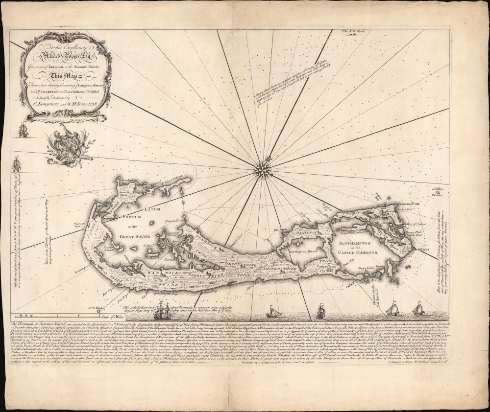 1738 Lempriere / Toms Map of Bermuda - landmark mapping of Bermuda