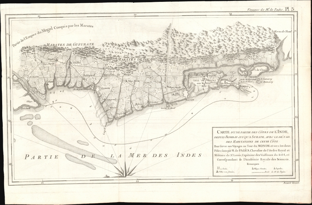 Carte d'Une Partie des Côtes de L'Inde, depuis Bombay jus'qu'a Surate, avec le détail des Habitations de cette Côte. - Main View