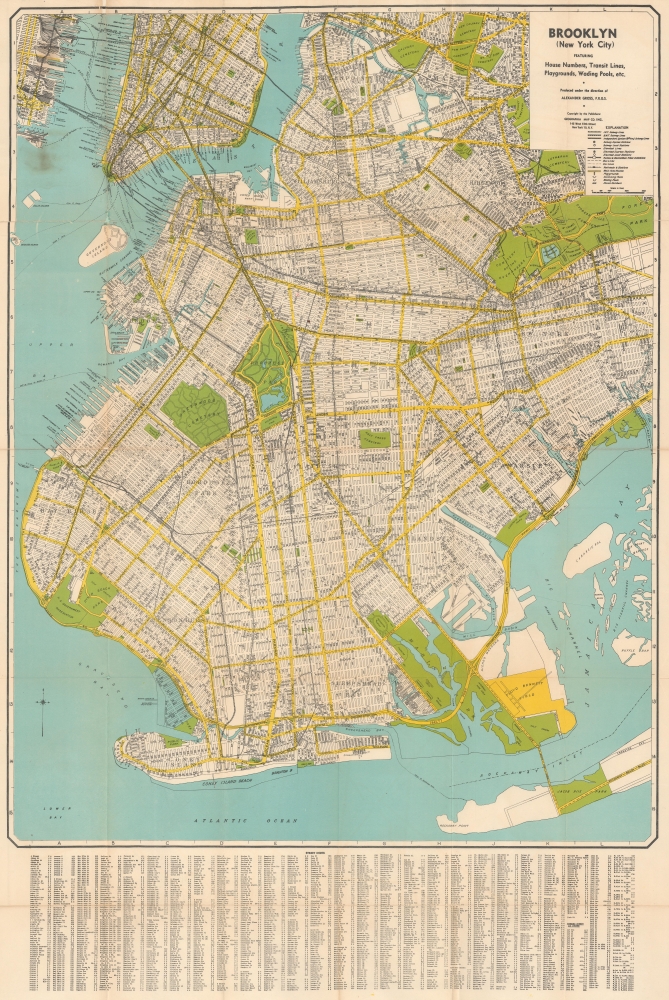 Brooklyn (New York City) Featuring House Numbers, Transit Lines, Playground, Wading Pools, etc. - Main View