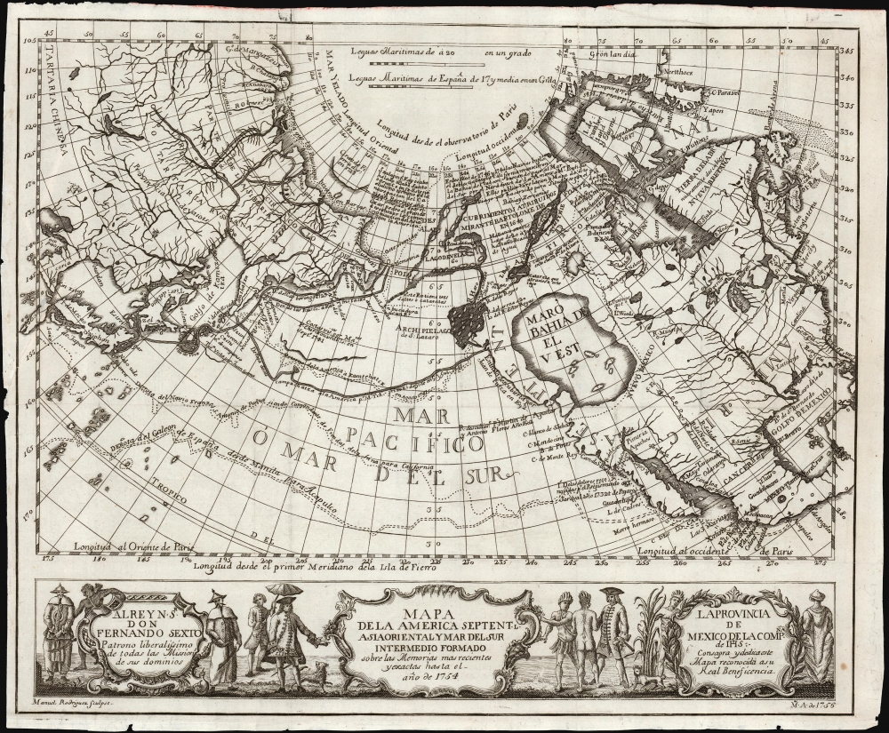 Mapa de la America Septentl. Asia Oriental y Mar Del Sur Intermedio Formado sobre las Memorias mas recientes y exactas hasta el año de 1754. - Main View