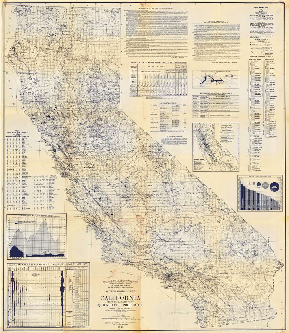 Outline Geologic Map of California Showing Locations of Quicksilver Properties. - Main View