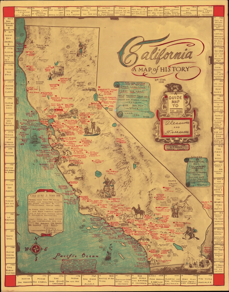 1954 Dicus Pictorial Historical Map of California