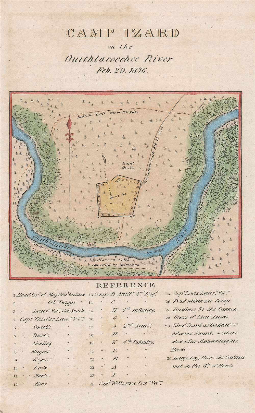 Camp Izard on the Ouitlhlacoochee River Feb. 29. 1836. - Main View