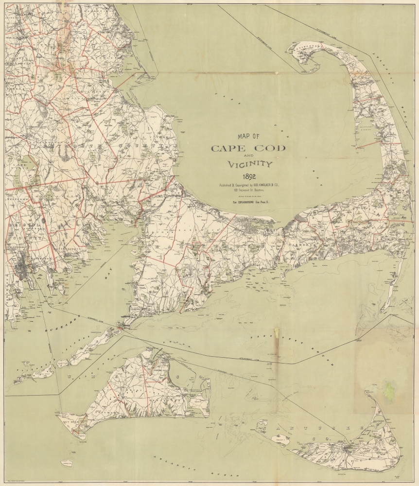 1892 Walker Folding Map of Cape Cod, Martha's Vineyard, Nantucket and Vicinity