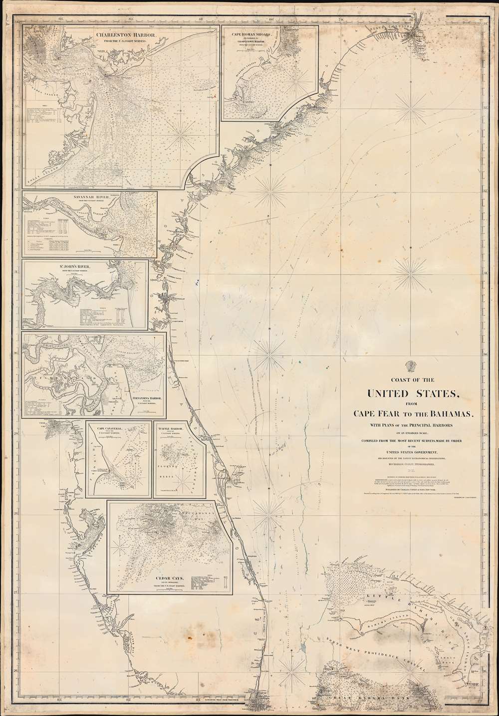 Coast of the United States from Cape Fear to the Bahamas, with plans of the Principal Harbors on an Enlarged Scale; Compiled from the most Recent Surveys, Made by order of the United States Government, and Adjusted by the Latest Astronomical Observations. - Main View