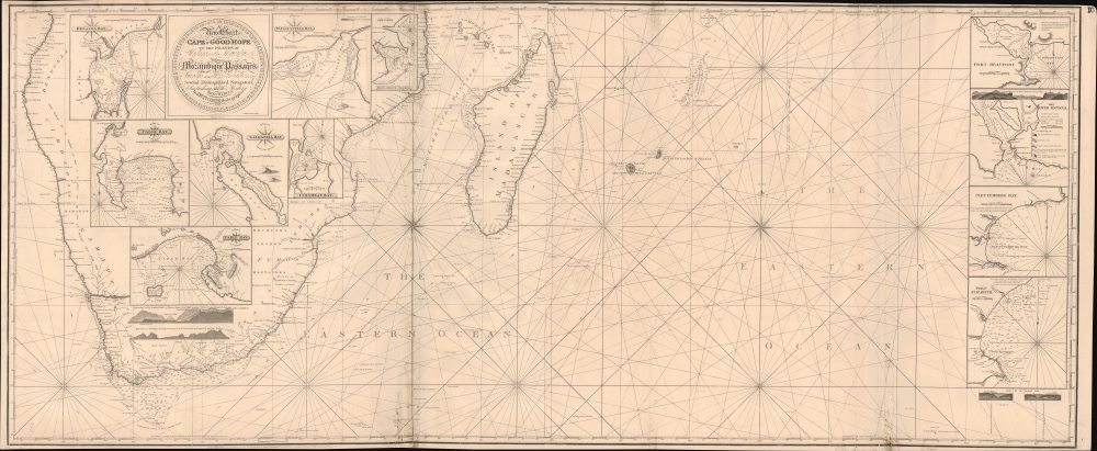 1819 / 1827 Norie Blueback Chart / Map of the Cape of Good Hope and Madagascar