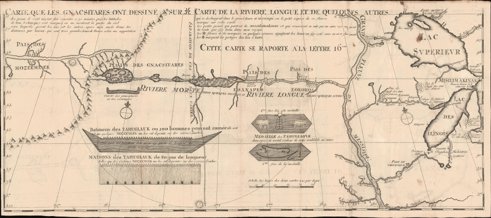 1703 Lahontan Map of the Great Lakes, Mississippi River, and Riviere Longue (first edition)