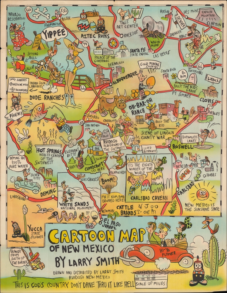 Cartoon Map of New Mexico. / New Mexico Land of Enchantment and Romance. - Main View