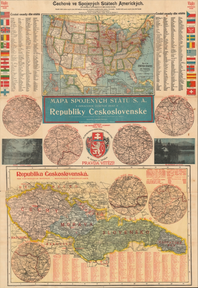 Mapa Spojených států S. A. s označením českých osad a Republiky Československé. - Main View