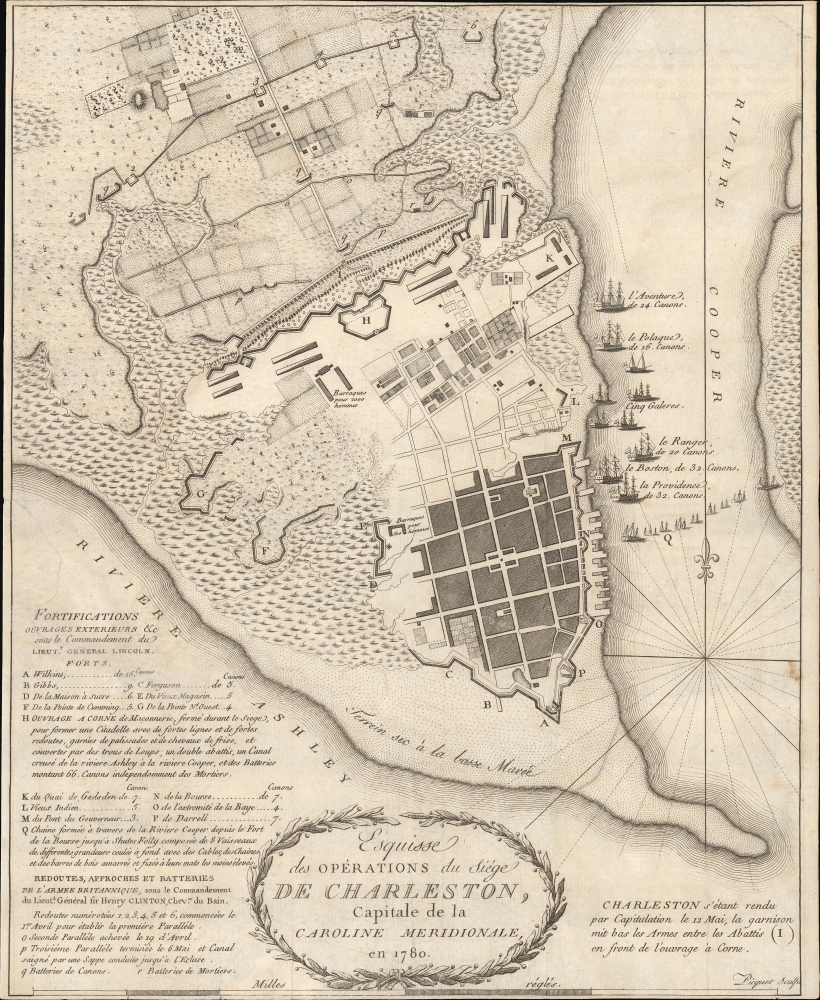 Esquisse des Opérations du Siège de Charleston, Capitale de la Caroline Méridionale, en 1780. - Main View