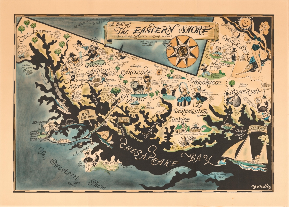 1952 Richard Yardley Pictorial Map of the Chesapeake Bay (Maryland)