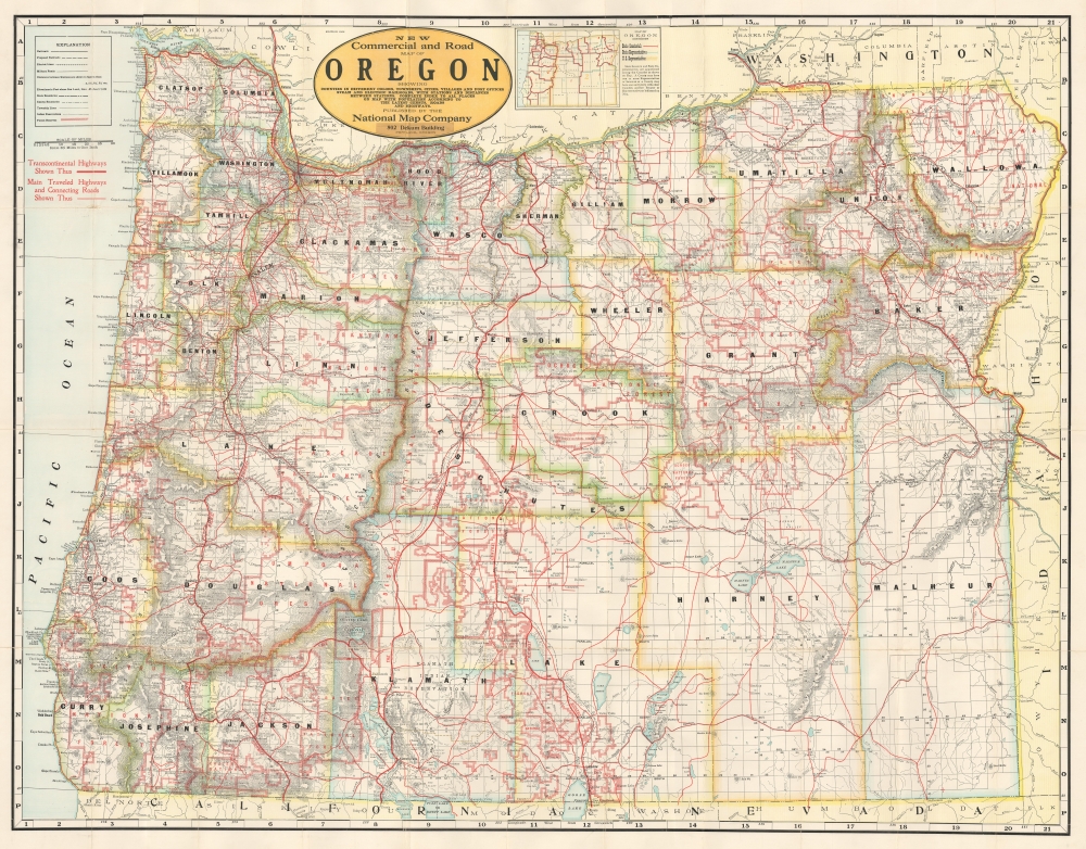 1918 National Map Company Road Map of Oregon