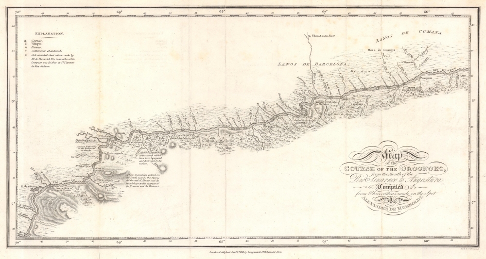 1818 Humboldt Map of Part of the Course of the Orinoco River, Venezuela