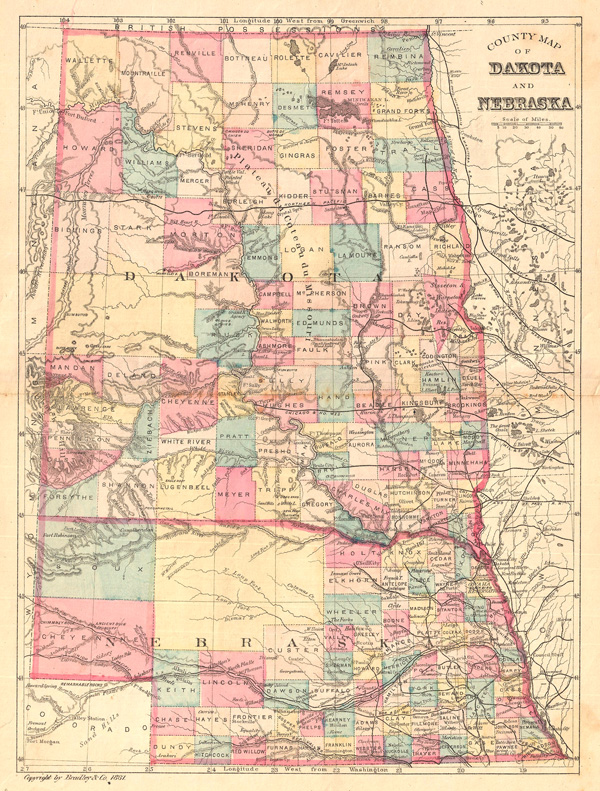 County Map of Dakota and Nebraska. Geographicus Rare Antique Maps