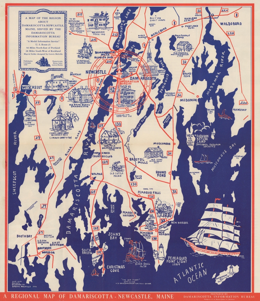 A Map of the Region About Damariscotta-Newcastle, Maine, Served by the Damariscotta Information Bureau. / 'Damariscotta Boxes the Compass' A Regional Map and Guide. - Main View