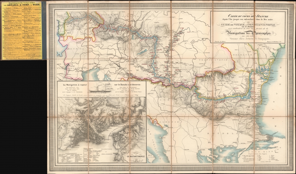 1864 Artaria Map of the Danube River: Bavaria, Austria, Hungary, Romania