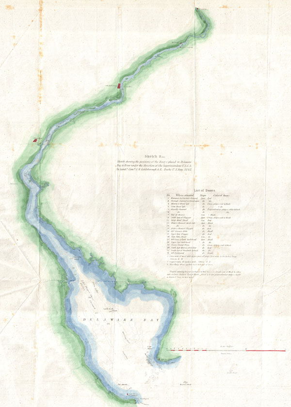 Sketch B (bis) Sketch showing the positions of the Buoys placed in Delaware Bay & River under the direction of the Superintendent U.S.C.S.  By Lieuts. Com. J. R. Goldsborough & R. Bache U.S. Navy, 1847. - Main View