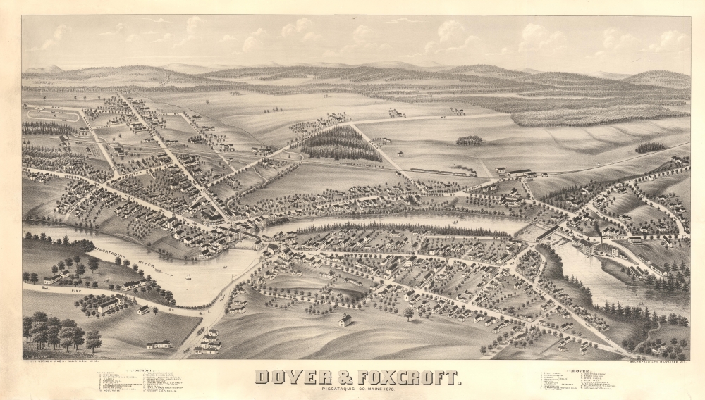 1878 Ruger Bird's-Eye View of Dover and Foxcroft, Piscataquis, Maine