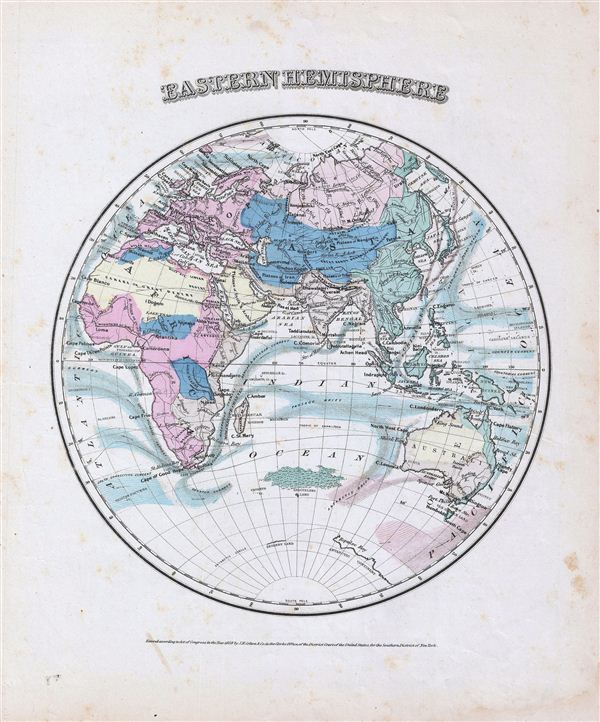 WORLD MAP. WESTERN & EASTERN HEMISPHERES. Antique big size map. 1898