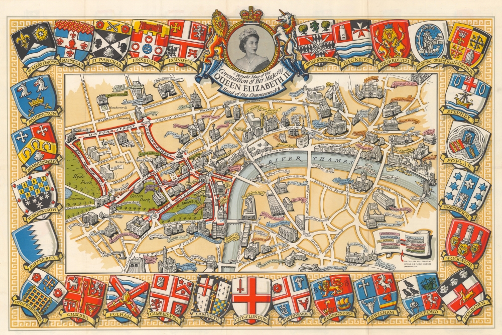 Route Map of the Coronation of Her Majesty Queen Elizabeth II Head of the Commonwealth. - Main View