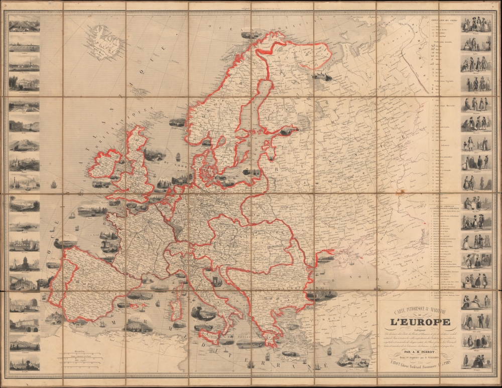 Carte Pittoresque et Maritime de l'Europe Indiquant La division des Etats, let Routes et Chemins de fer... - Main View