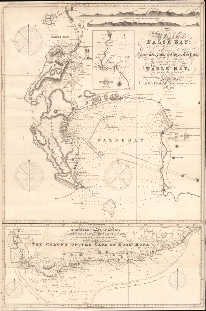 A Chart of False Bay Surveyed by Order of Rear Admiral Stopford, Commander in Chief at the Cape of Good Hope, by P. W. Gawthorpe, Master of His Majesty's Ship Lion, 1812; to which is added Table Bay, with Cape Town and its Environs. - Main View