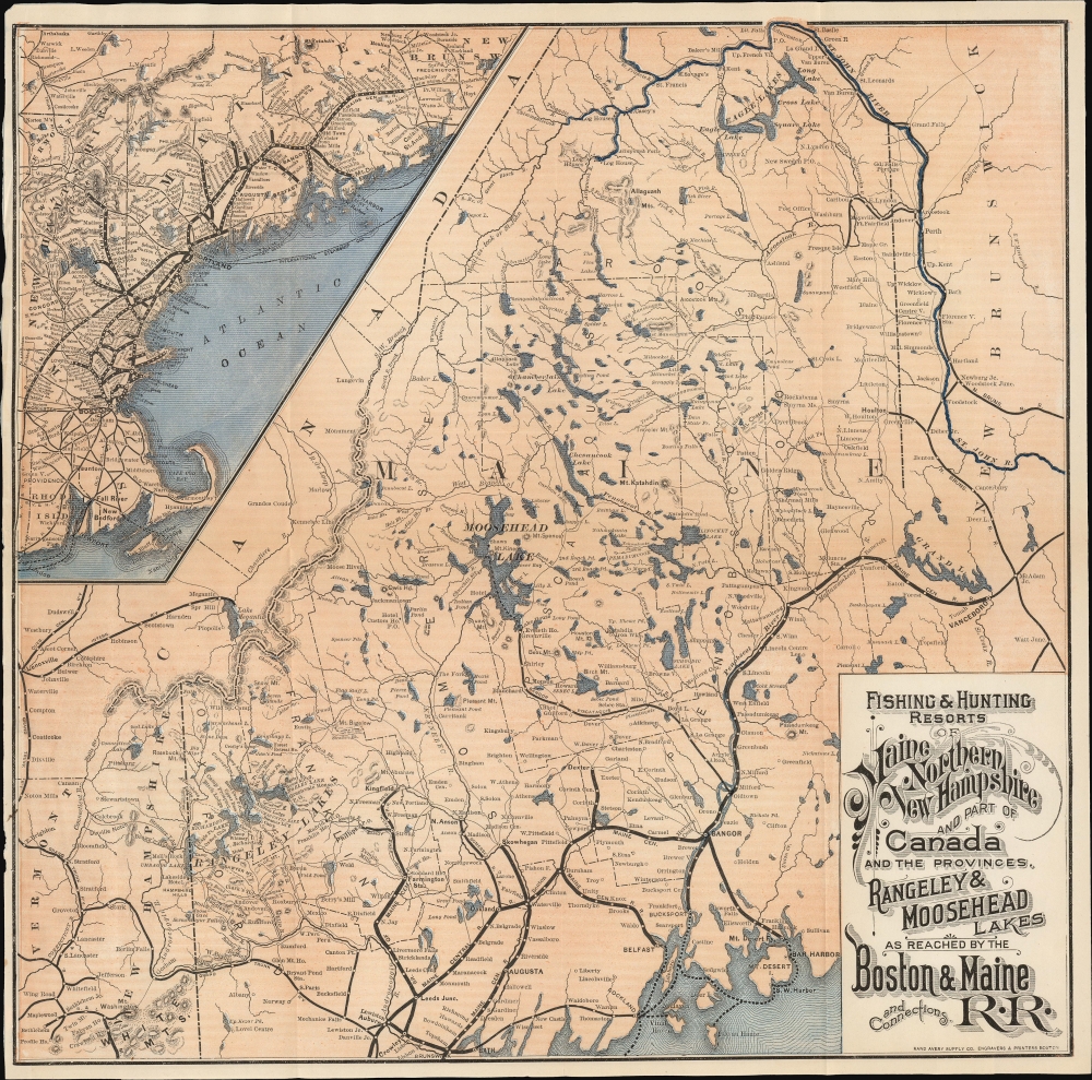 Fishing and Hunting Resorts of Maine, Northern New Hampshire, and Part of Canada and the Provinces, Rangeley and Moosehead Lakes as Reached by the Boston and Maine Railroad and Connections. - Main View