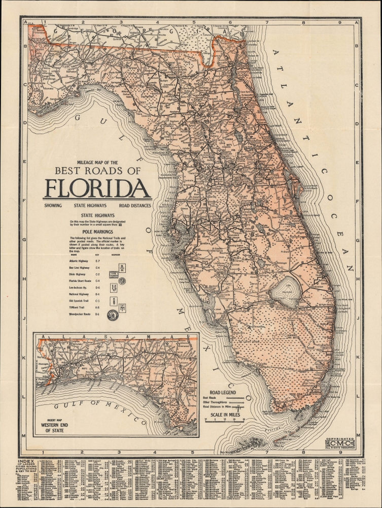 Milage Map of the Best Roads of Florida. - Main View