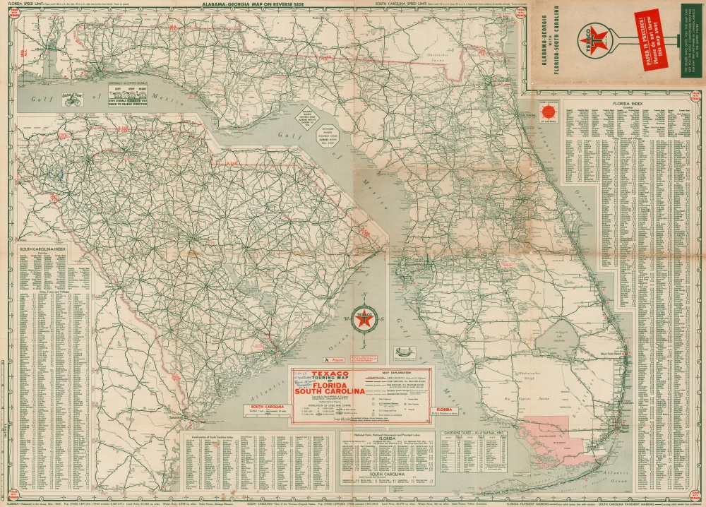 Texaco Touring Map of Florida South Carolina. - Main View