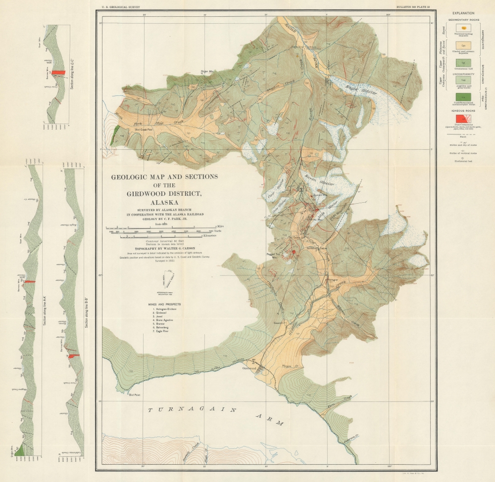 1933 U.S. Coast and Geodetic Survey Geologic Map of Girdwood District, Alaska