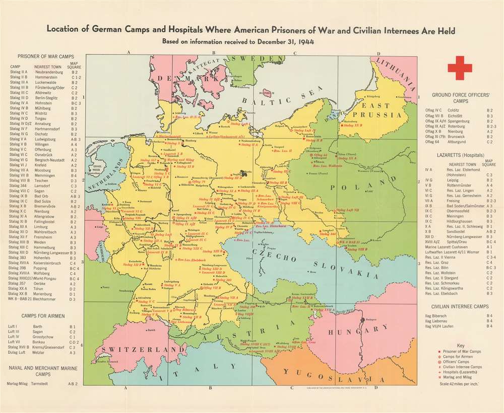 Location of German Camps and Hospitals Where American Prisoners of War and Civilian Internees Are Held. based on information received to December 31, 1944. - Main View