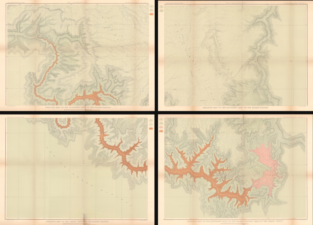 Geologic Map of the Southern Part of the Kaibab Plateau. / Geologic Map of the Southern Part of the Kaibab Plateau. / Geologic Map of the Grand Cañon in the Kaibab Plateau. / Geologic Map of the Southern part of the Kaibab Plateau - Head of the Grand Cañon. - Main View