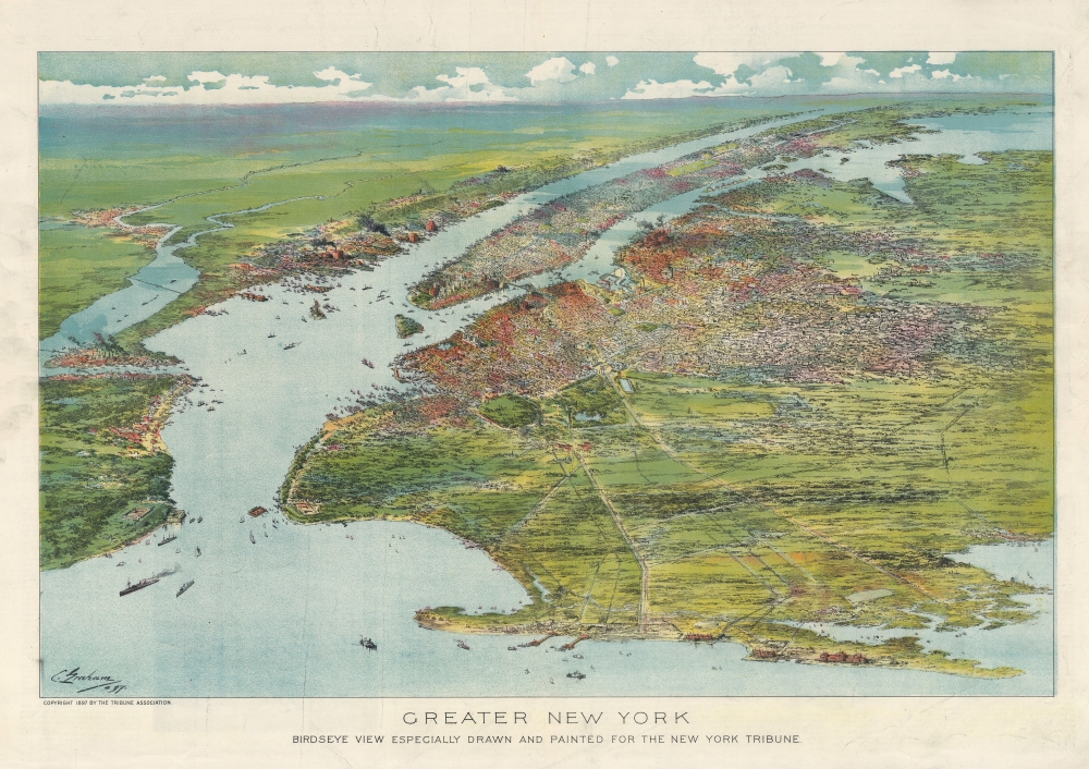 Greater New York. Birdseye View Especially Drawn and painted for the New York Tribune. - Main View