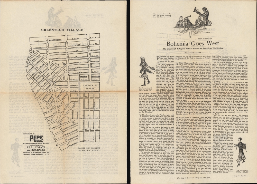 1918 Vincent Pepe Real Estate Broadside Map of Greenwich Village - Gentrification