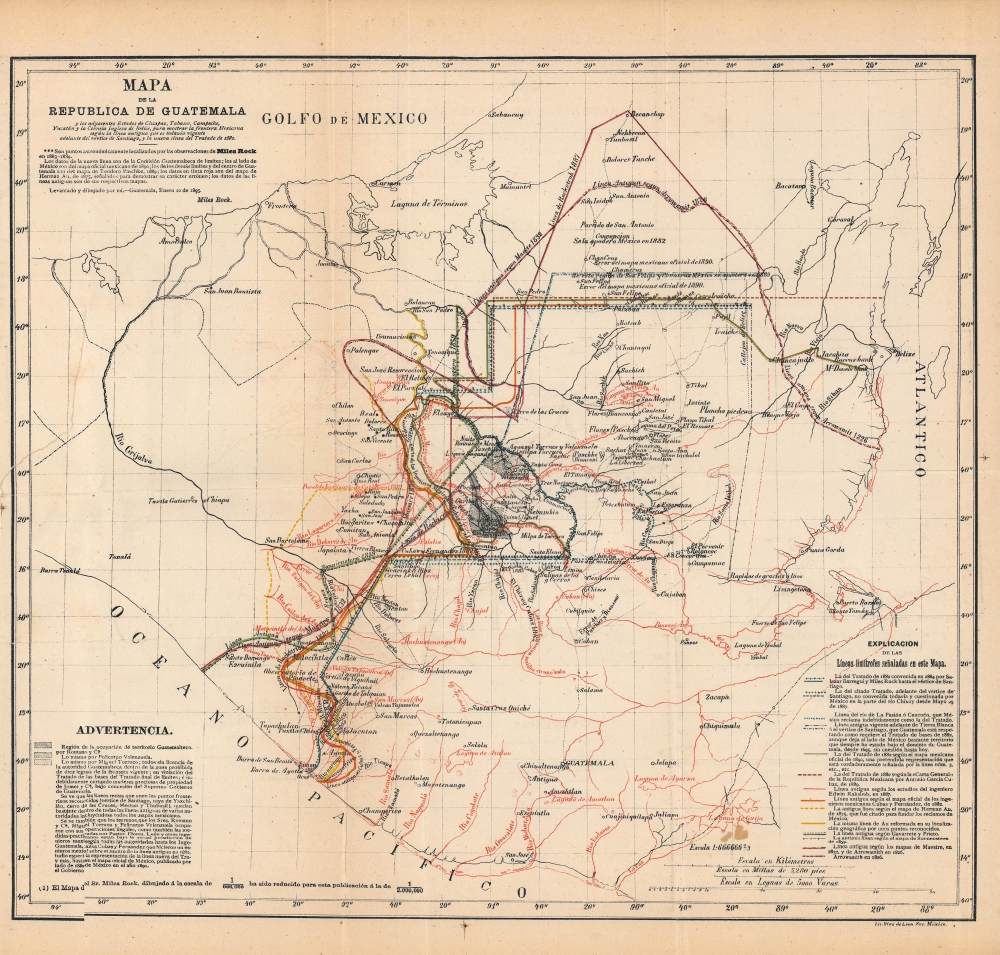 Mapa de la República de Guatemala, los adyacentes estados Mexicanos de Chiapas, Tabasco, Campéche y Yucatan, y la colonia inglesa de Belice... - Main View