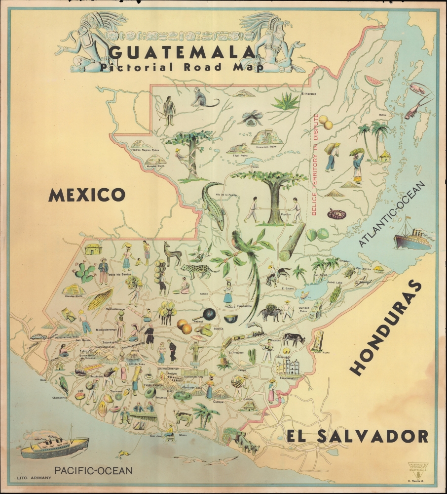 Guatemala Pictorial Road Map. - Main View