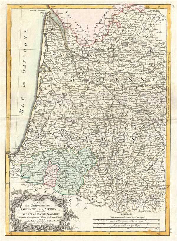 Carte du Gouvernement de Guienne et Gascogne, avec celui de Bearn et Basse Navarre. - Main View